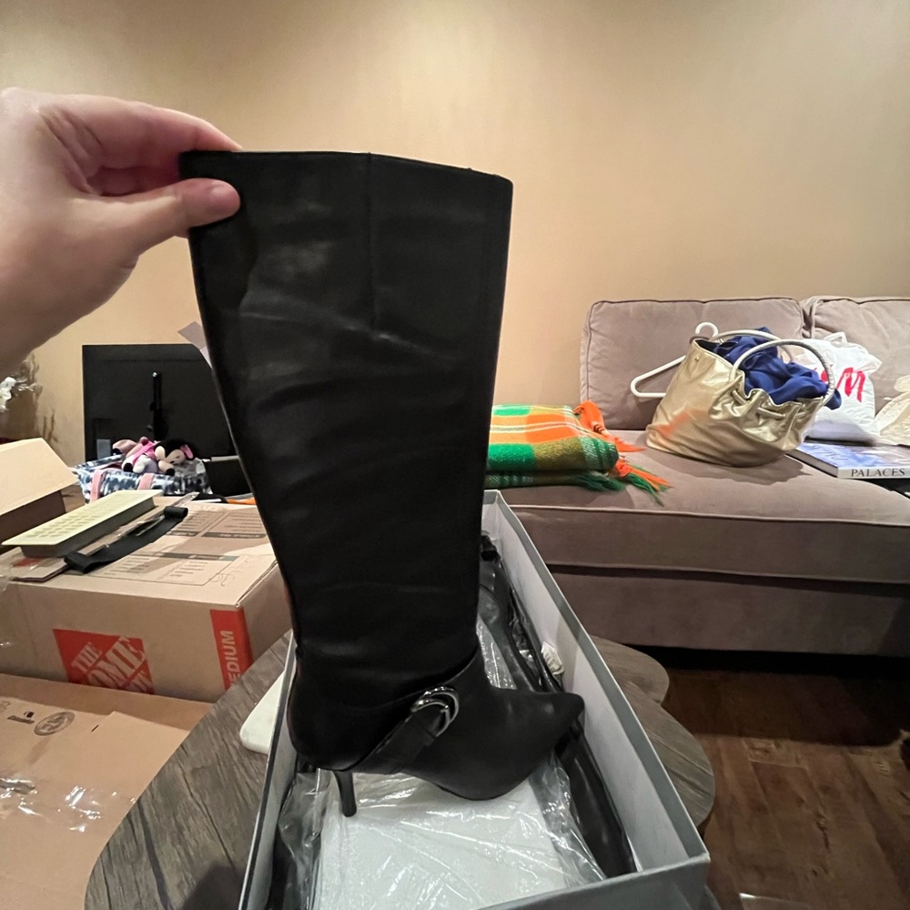 NWT-Black Leather Knee-High Boots - Picture 2 of 4